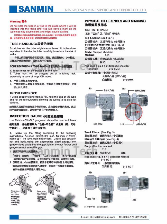 FF Front Ferrule Type Stainless Steel 316L Tube Fitting Plumbing Fitting High Quality Sanmin
