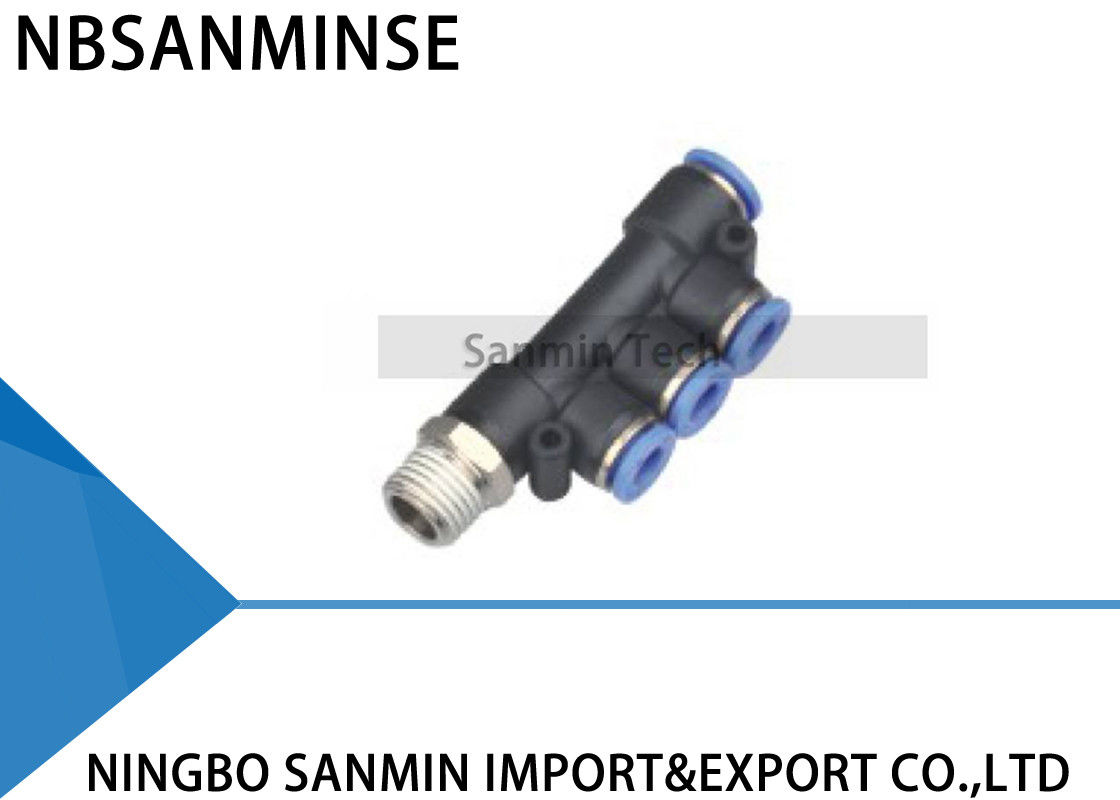 One Touch Plastic 5 Way Air Quick Pneumatic Connection Fitting R Thread Hose connector PKD five pipe joint Sanmin