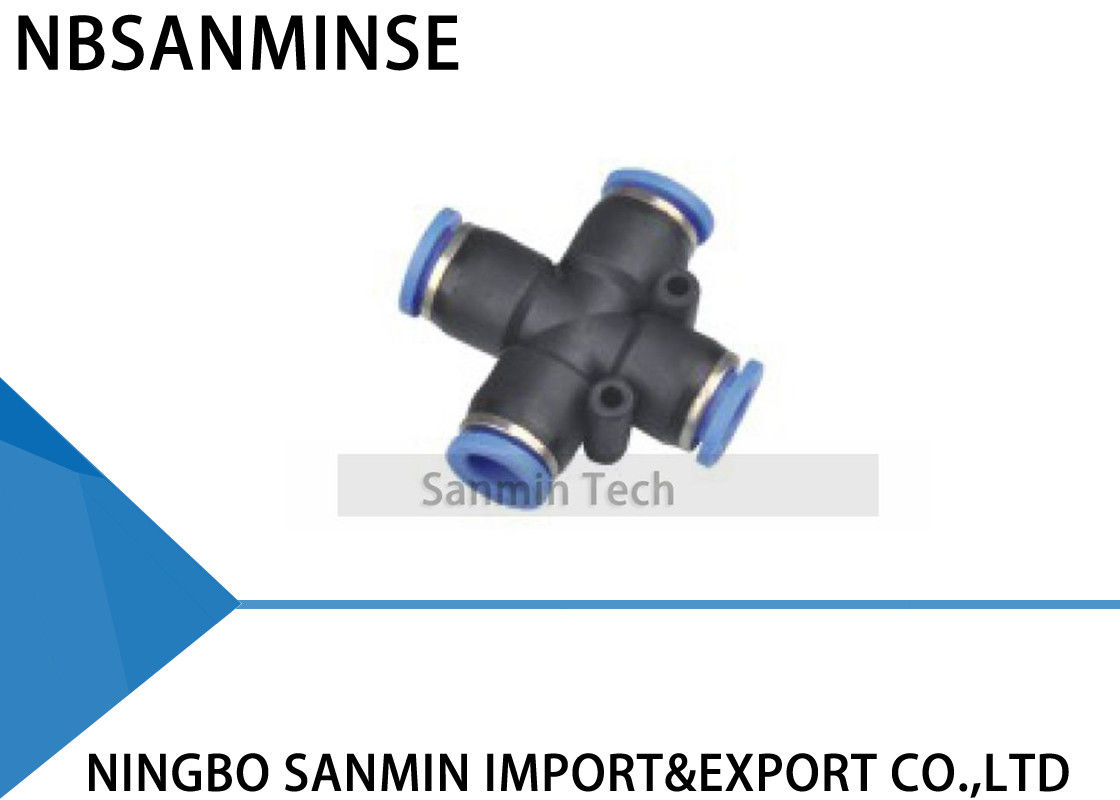 PZ Equal 4 Way Tube Cross Union Manifold Connector Pneumatic Pipe Fitting Push In Coupler Sanmin