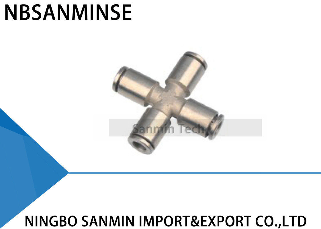 PZT 4 Way Tube Cross Union Manifold Connector Pneumatic Pipe Fittings Push In Coupler Sanmin