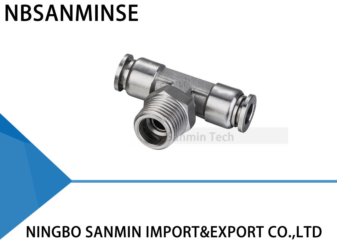 NBSANMINSE SSPT M5 M6 1/8 1/4 3/8 1/2 SS316L Stainless Steel Push In Pneumatic Food Grade Male Branch Tee Fitting