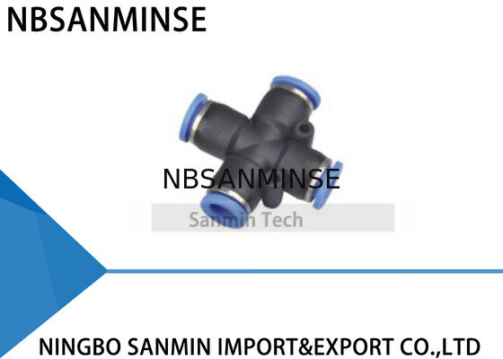 PZ Equal 4 Way Tube Cross Union Manifold Connector Pneumatic Pipe Fitting Push In Coupler Sanmin