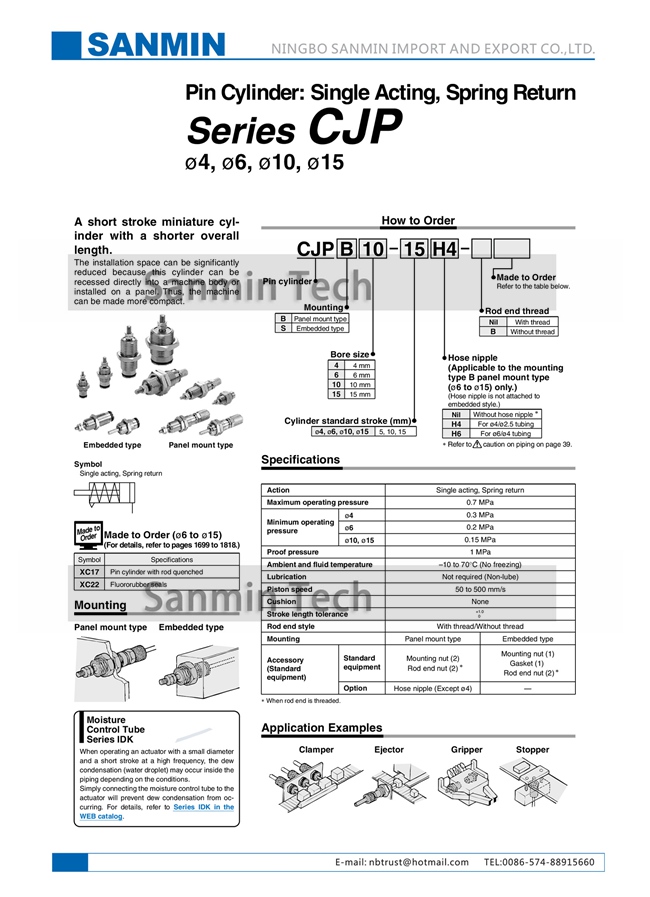 Single Acting Pneumatic Air Cylinder Spring Return Series Pin SMC