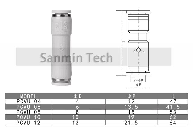 PCVU Pneumatic Quick Connect Inline Check Valve Union Fittings Air ...